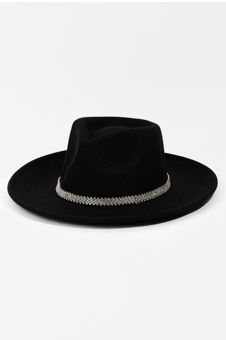 Braided Rhinestone Chain Fedora Hat (3 colors)