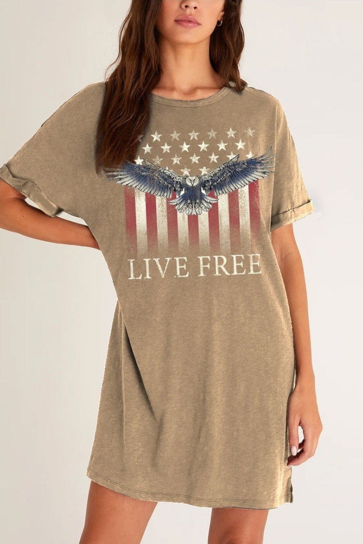 Mineral Wash Taupe Live Free Tee Shirt Dress