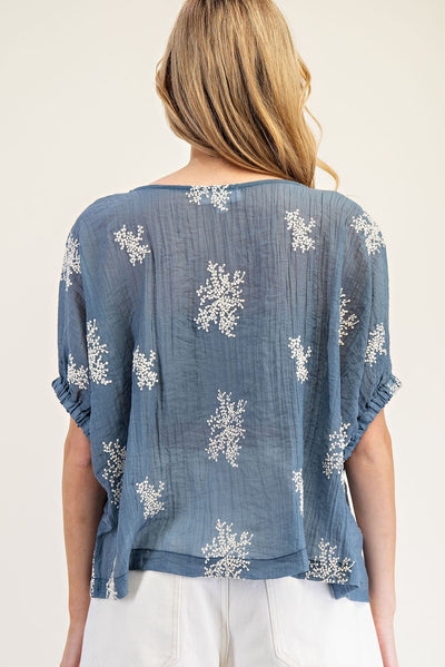Ice Blue Embroidered Blouse