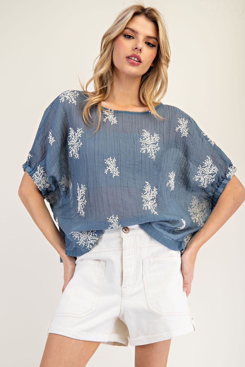 Ice Blue Embroidered Blouse