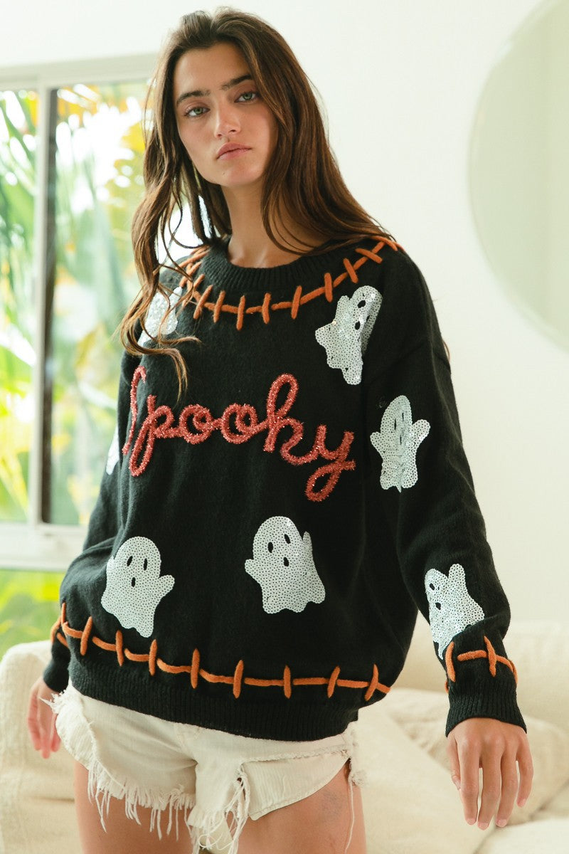 Stitched Ghost Spooky Sweater