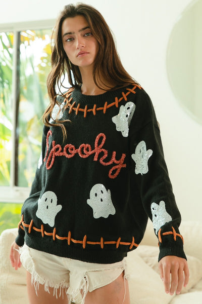 Stitched Ghost Spooky Sweater