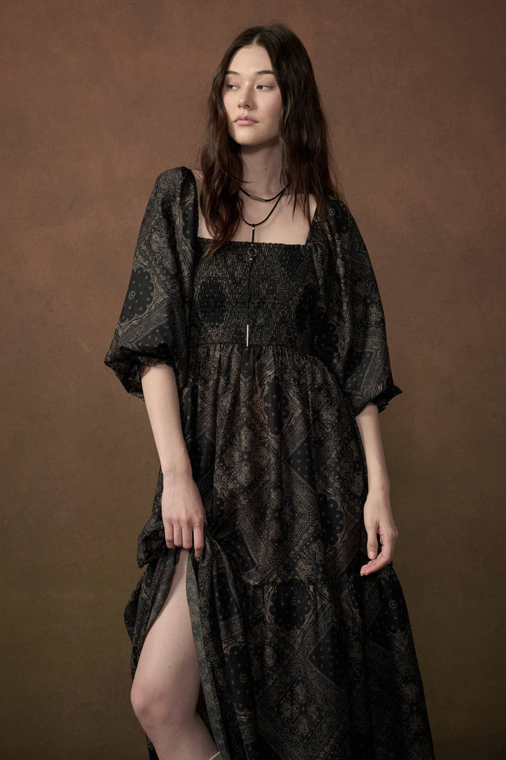 Moody Bandana Smocked Maxi Dress
