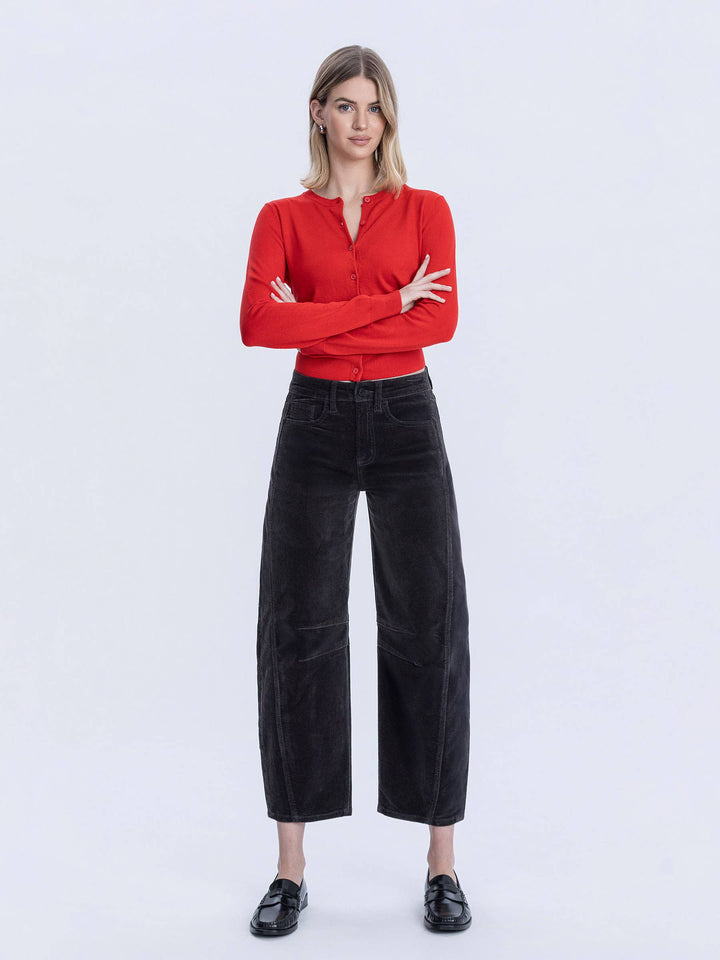Katie Dark Grey Corduroy Barrel Pants by Vervet