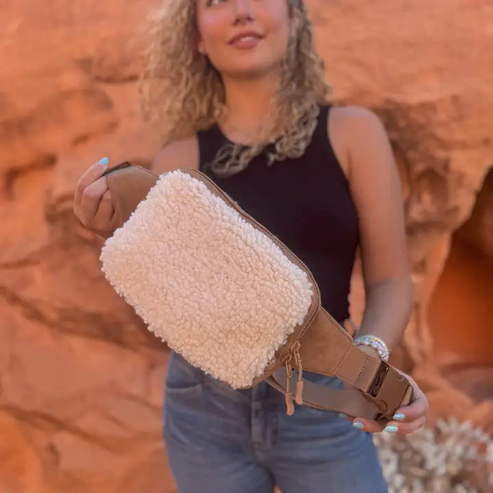 Tan Sherpa N Suede Fanny Pack