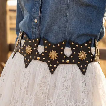 Leather Studded Star Western Belt