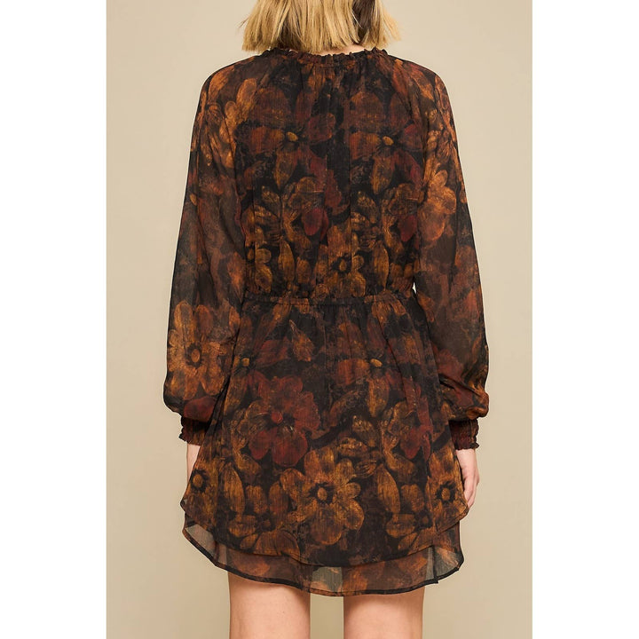 Black Pressed Floral Midi Dress