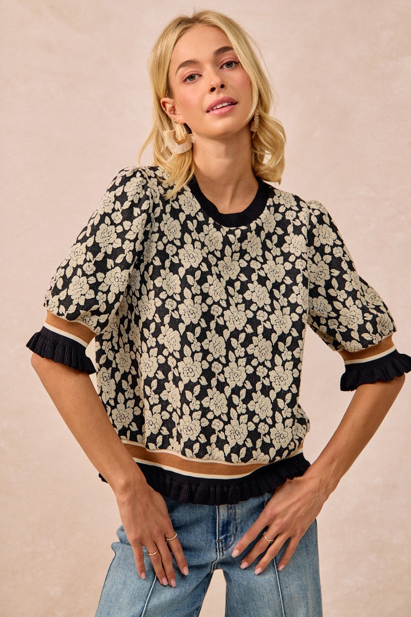 Fall Roses Knit Top - Ivory