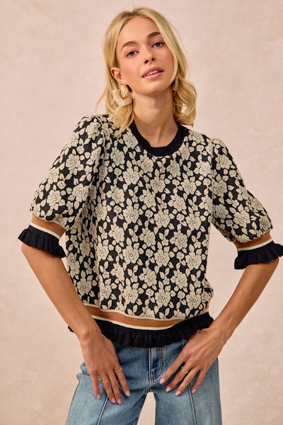Fall Roses Knit Top - Ivory