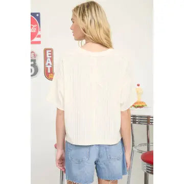 Cream Ribbed Boxy Top