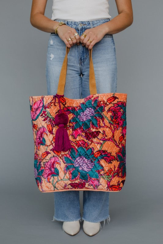 Light Orange Floral Tote Bag