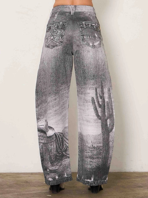 Western Black Horse Baggy Jeans