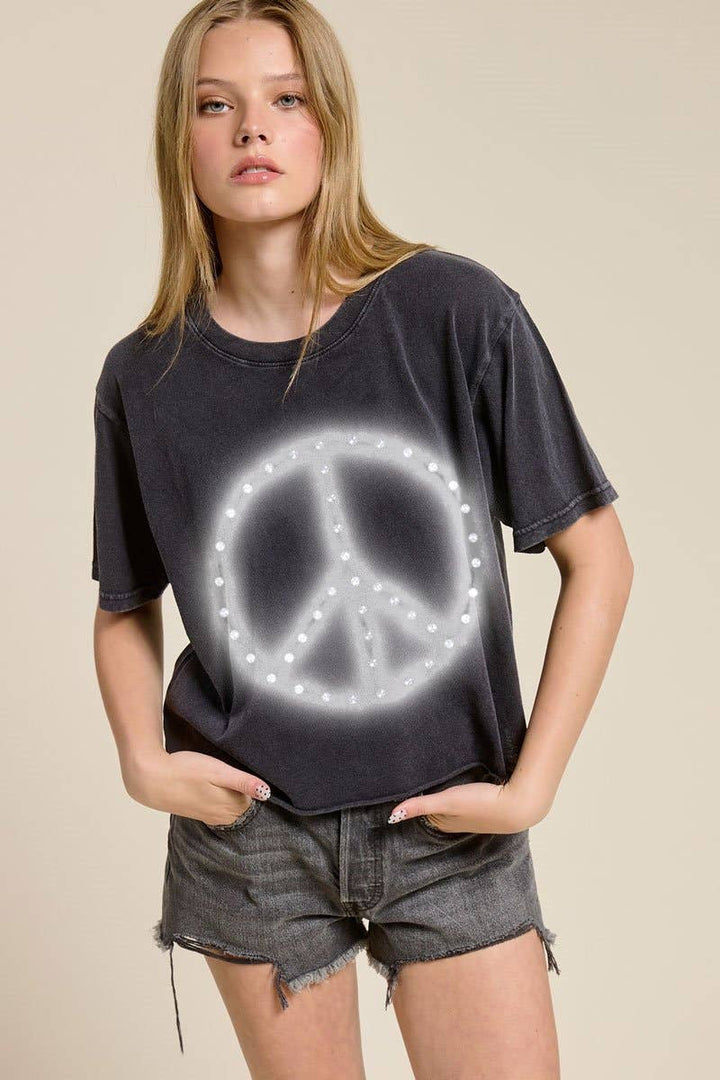 White/Back Puff Peace Sign Cropped T-Shirt