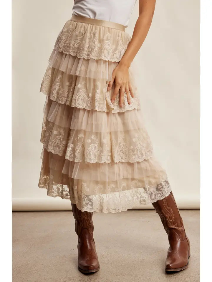 Give Grace Lace Tiered Ruffle Skirt