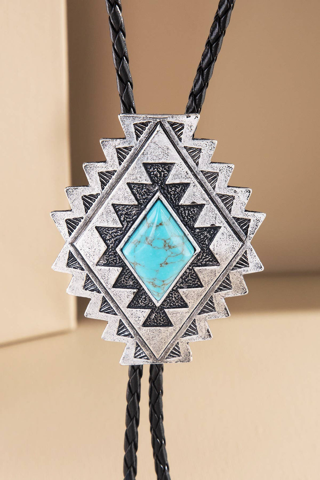 Geometric Concho Turquoise Bolo Tie