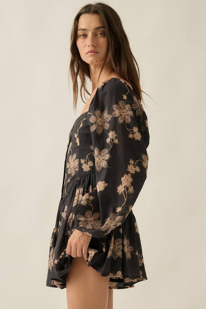 Long Night Bubble Sleeve Tiered Romper