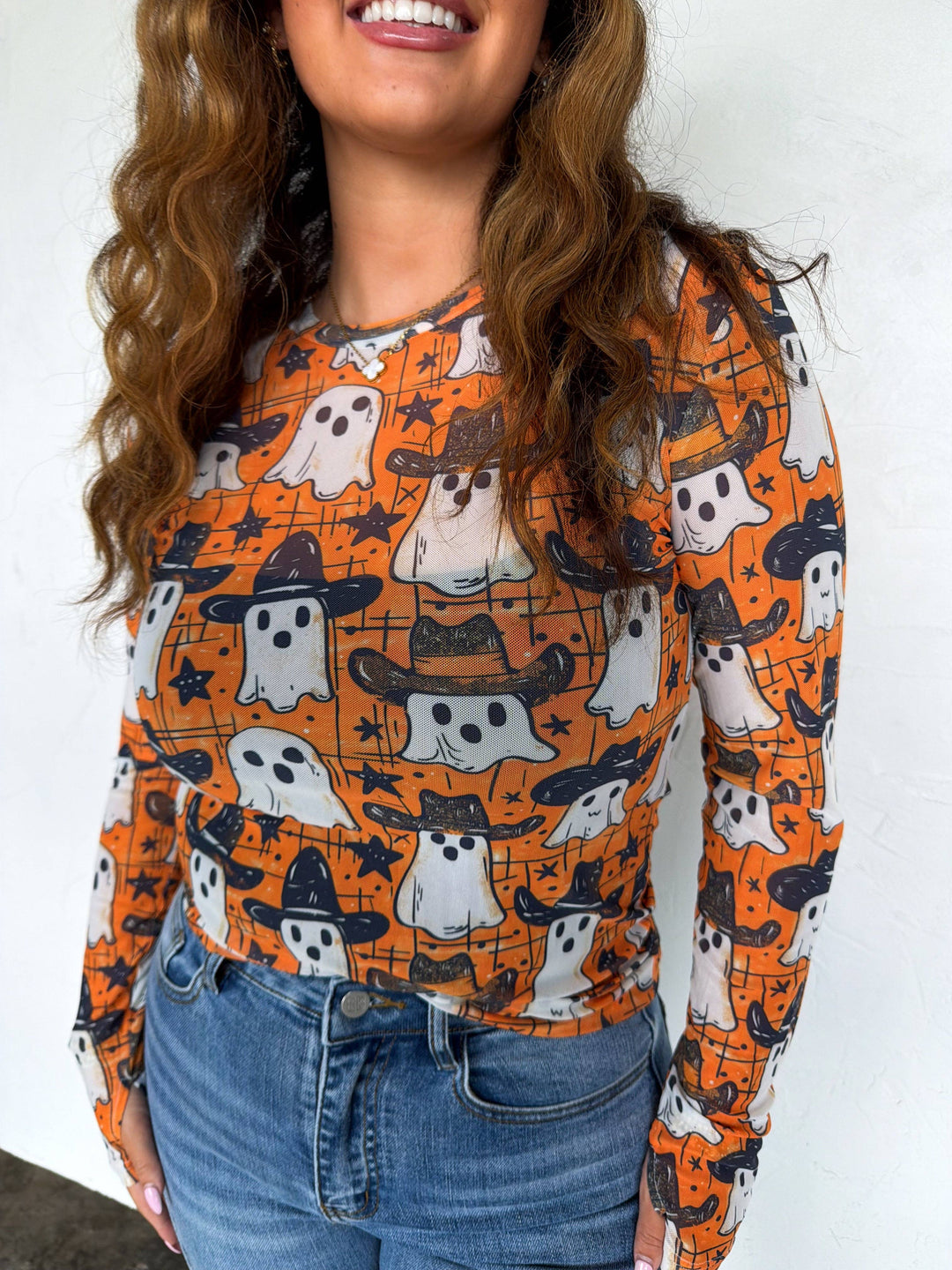 Cowboy Ghost Mesh Long Sleeve Top