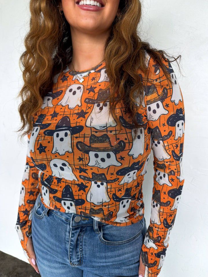 Cowboy Ghost Mesh Long Sleeve Top