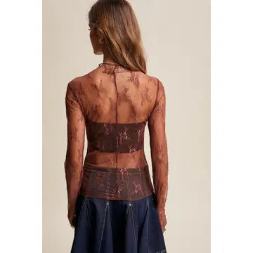 Red Bean Sheer Lace Top