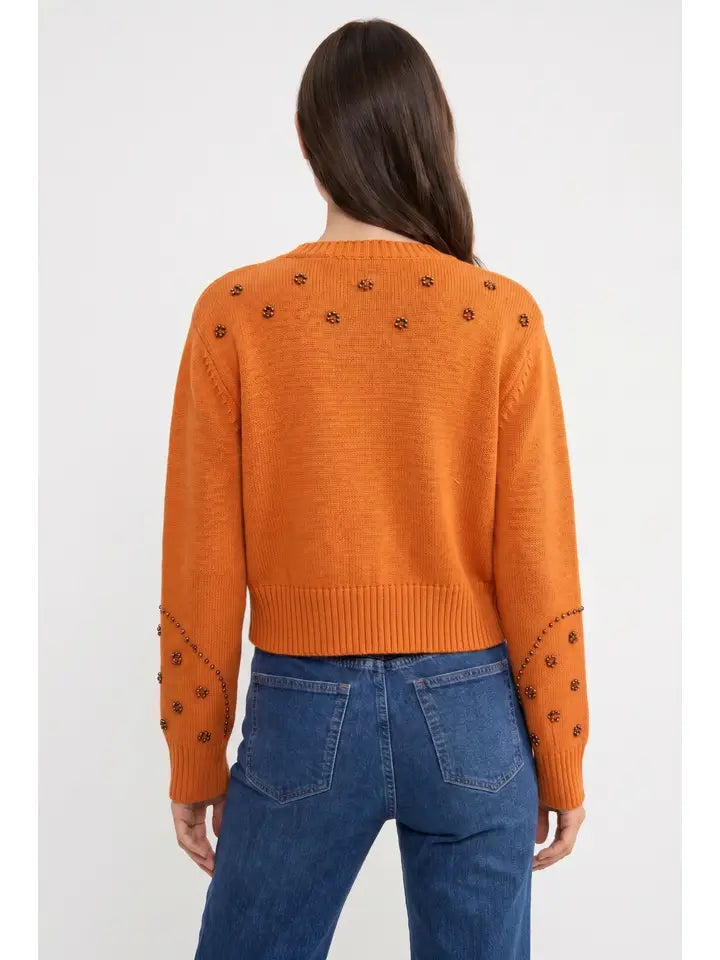 Burnt Orange Gromet Studded Cardigan