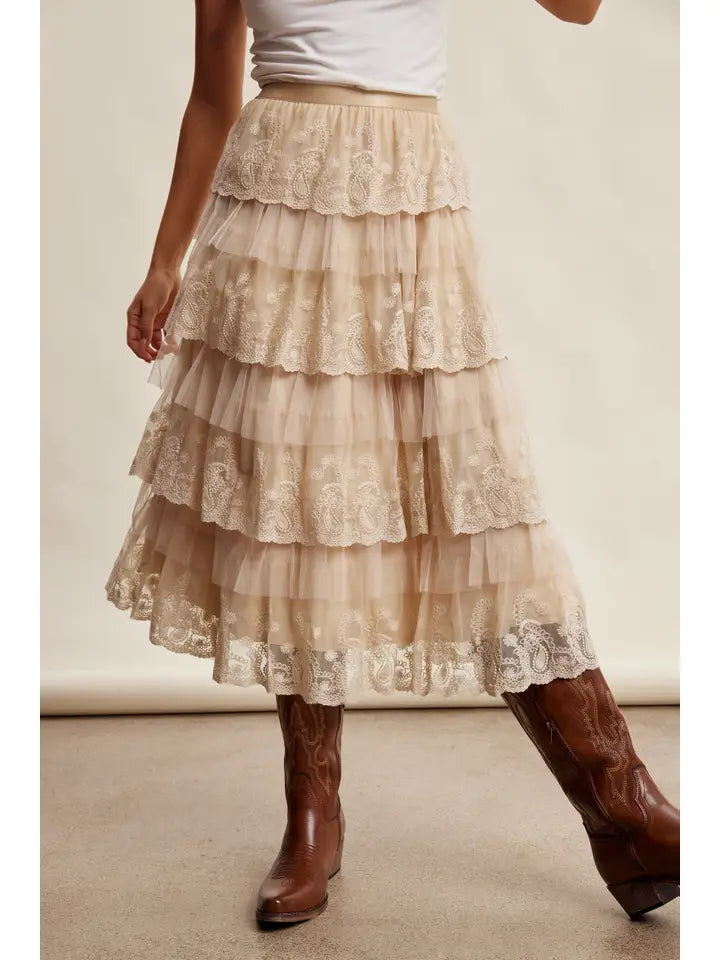 Give Grace Lace Tiered Ruffle Skirt