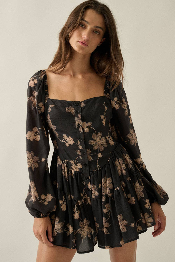 Long Night Bubble Sleeve Tiered Romper