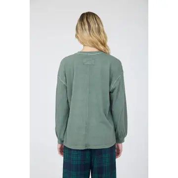 Fall Washed Crew Neck Long Sleeve Top - Dusty Green