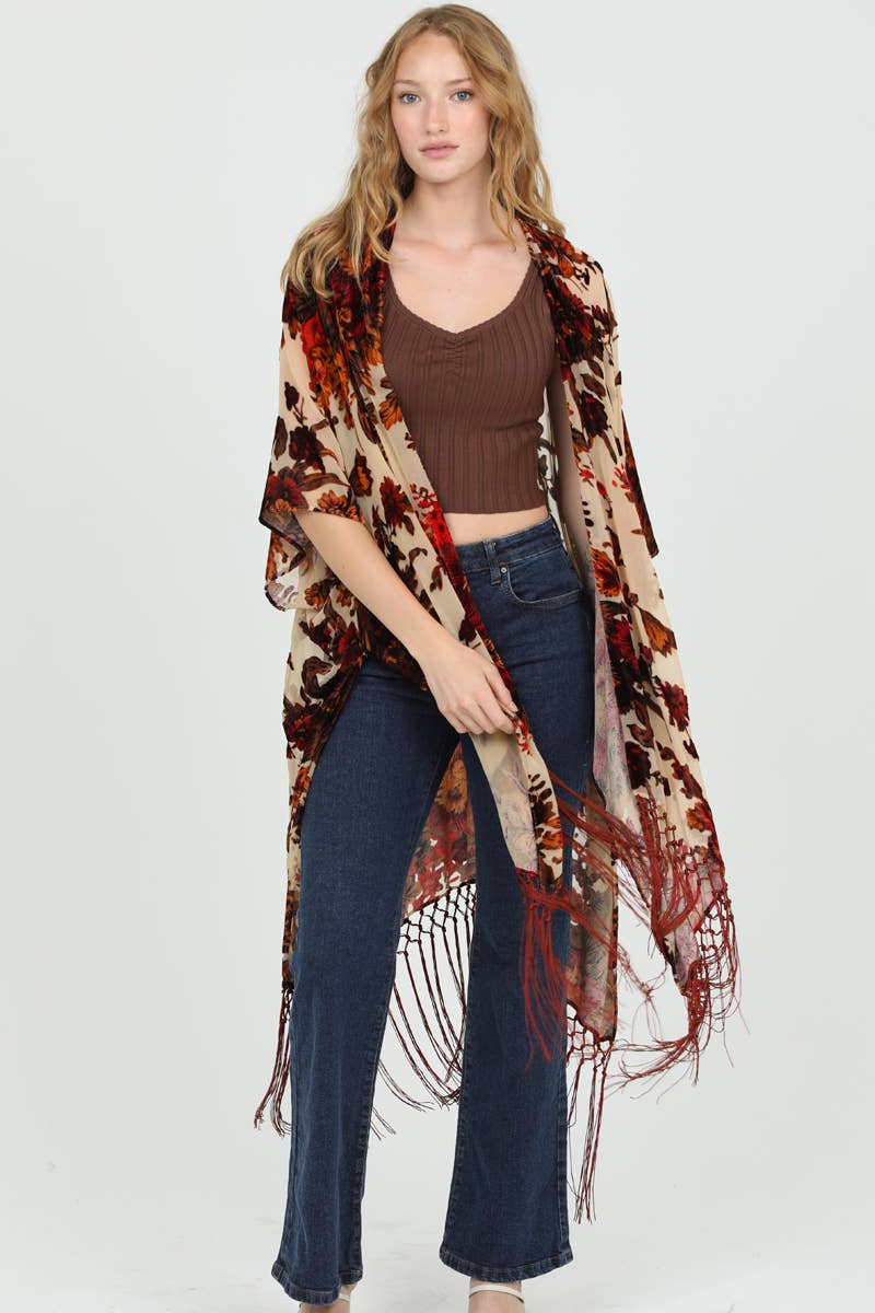 Asis Burnout Fringe Kimono