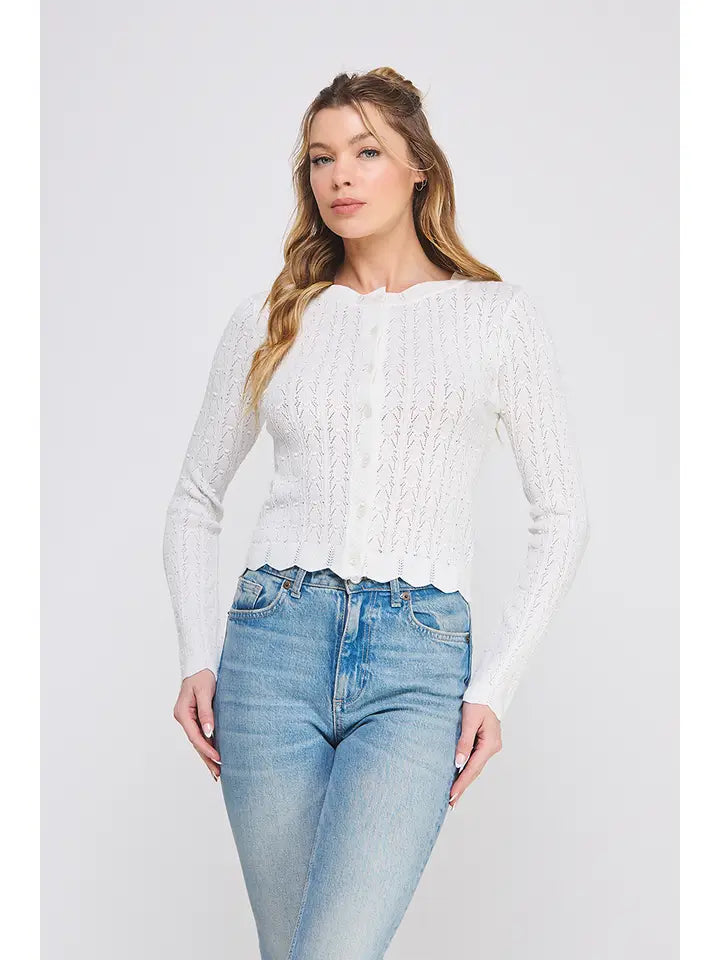 Off-White Pointelle Scalloped Cardigan
