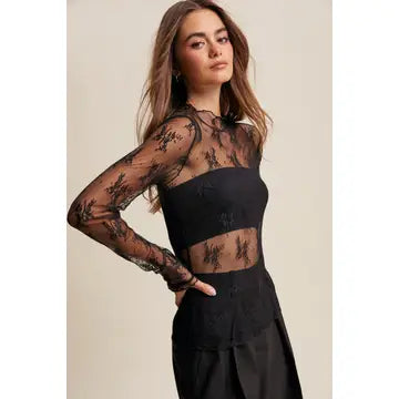Black Lace Long Sleeve Top