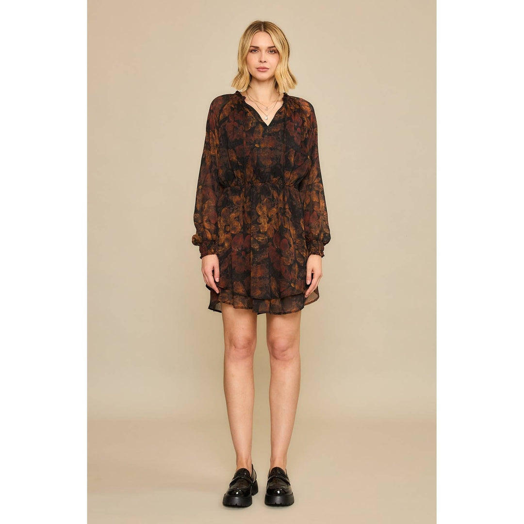 Black Pressed Floral Midi Dress