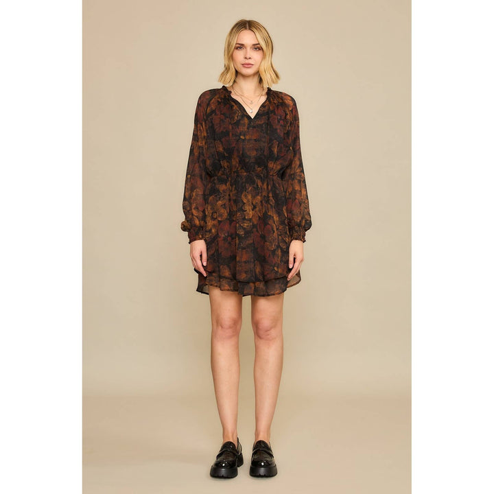 Black Pressed Floral Midi Dress