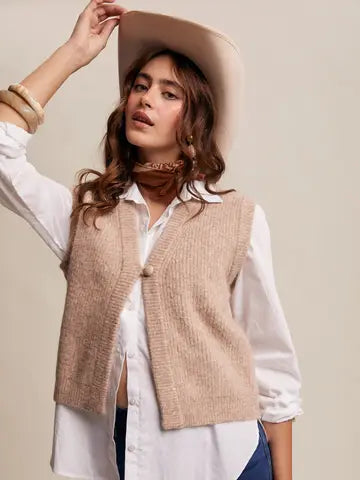 Cozy Up Oatmeal Knit Button Up Vest