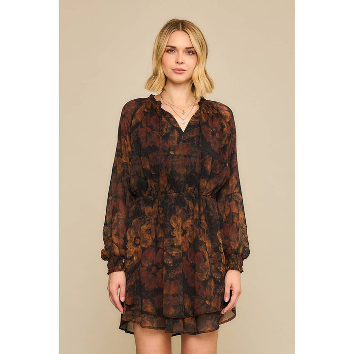 Black Pressed Floral Midi Dress