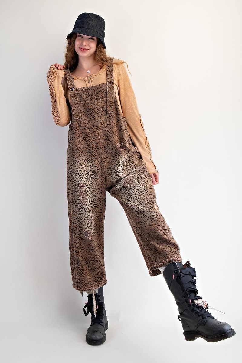 Mocha Leopard Boho Overalls by Easel