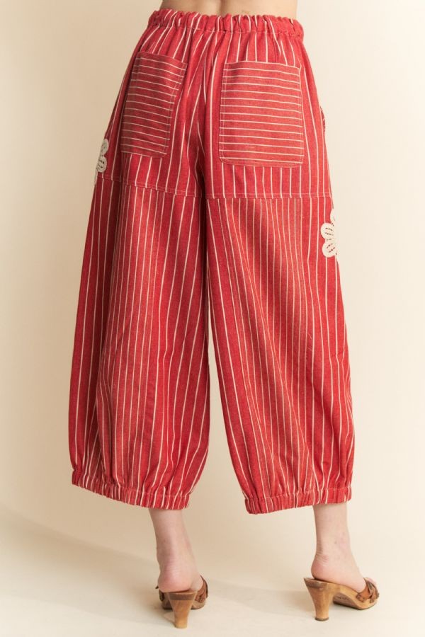 Red Stripe Butterfly Barrel Pants