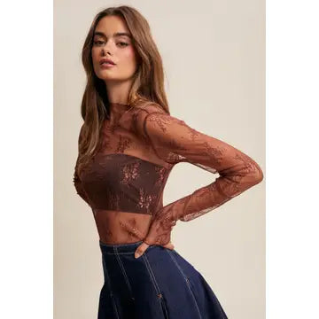 Red Bean Sheer Lace Top