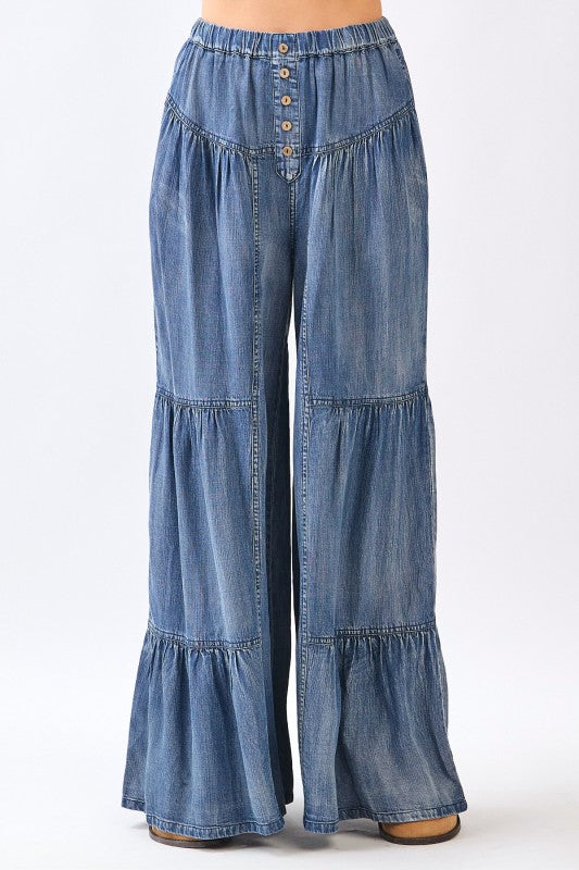 Denim Chambray Tiered Pants