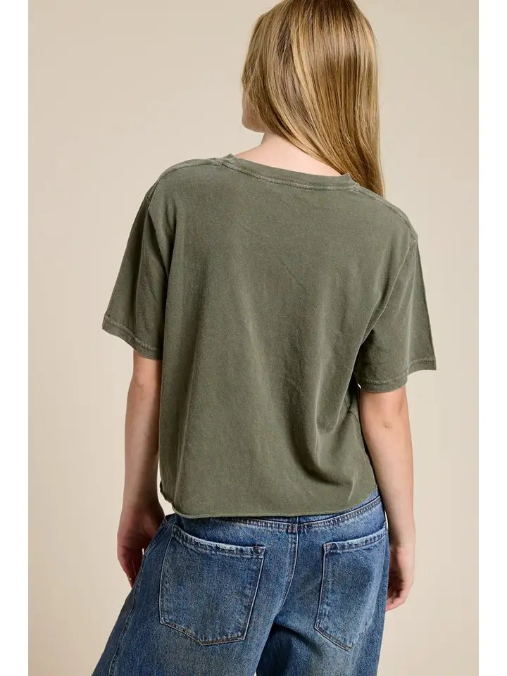 Puff Brushed Peace Sign Cropped T-Shirt