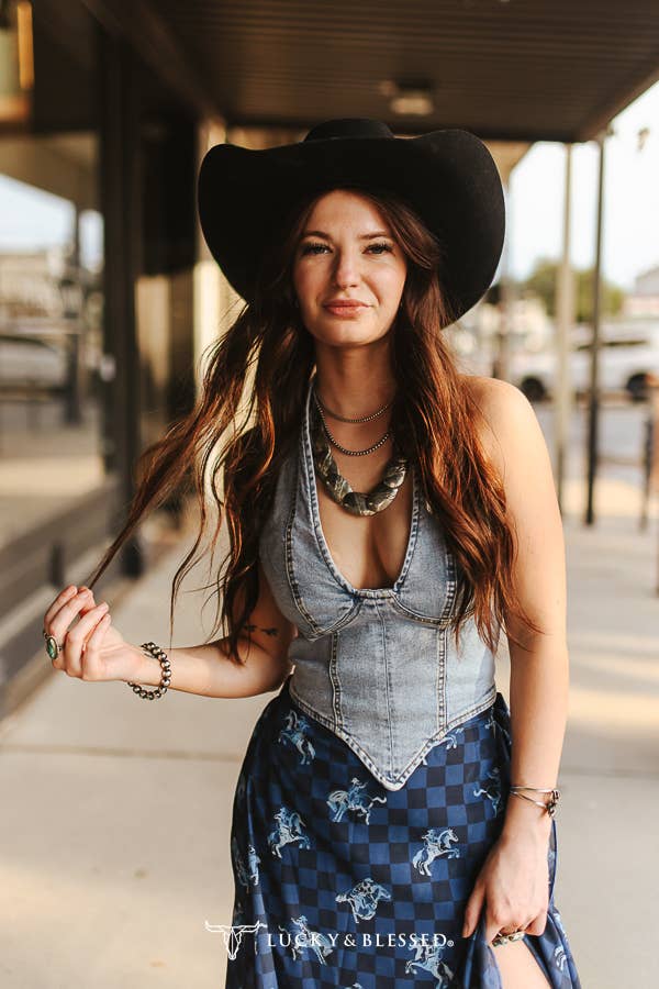 Light Wash Halter Denim Corset Top
