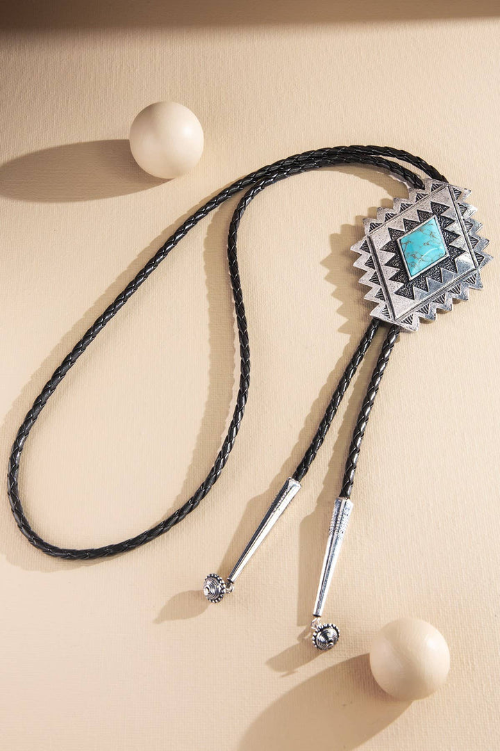 Geometric Concho Turquoise Bolo Tie