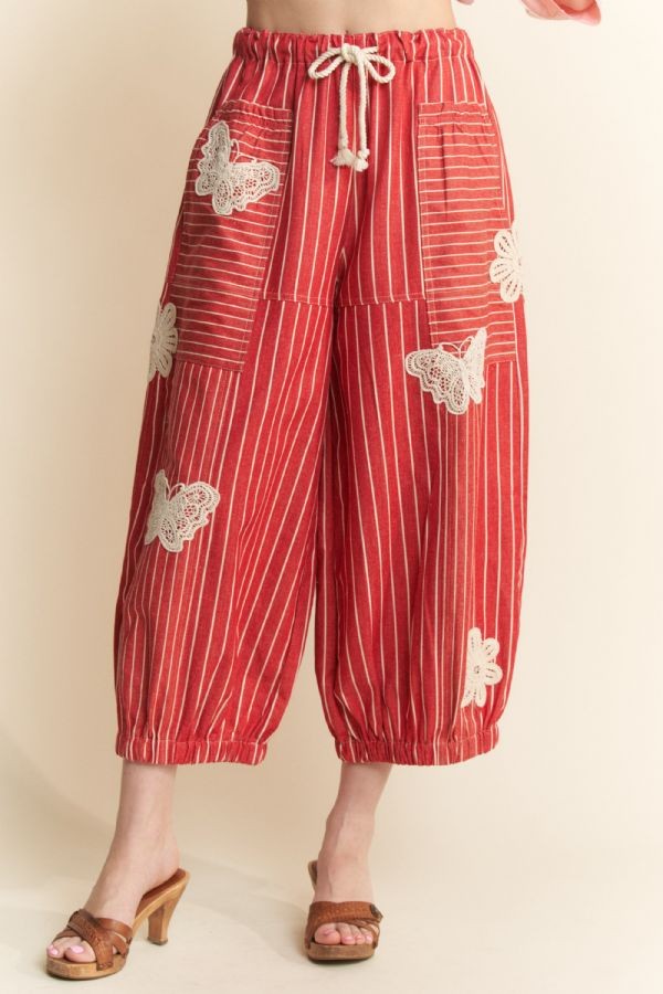 Red Stripe Butterfly Barrel Pants