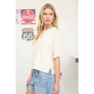 Cream Ribbed Boxy Top