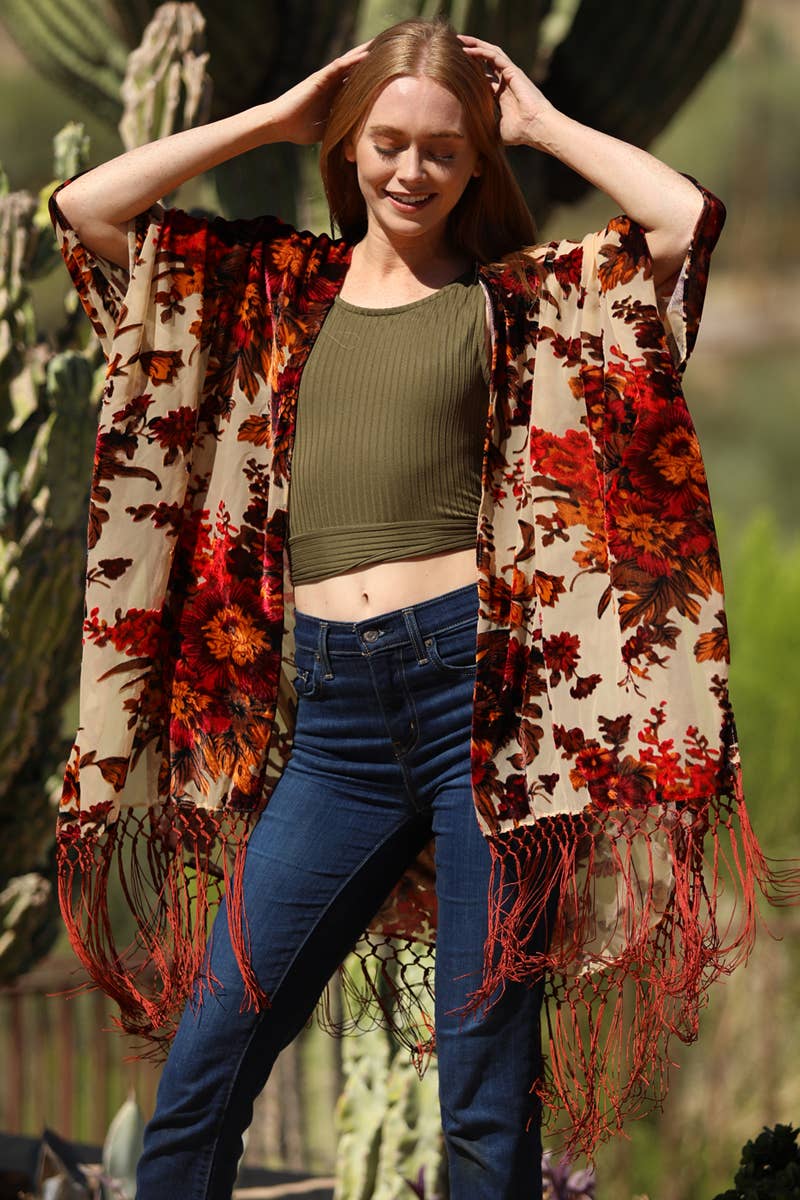 Asis Burnout Fringe Kimono