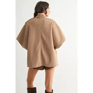 Brushed Wool Blend Cape Jacket (2 Colors)