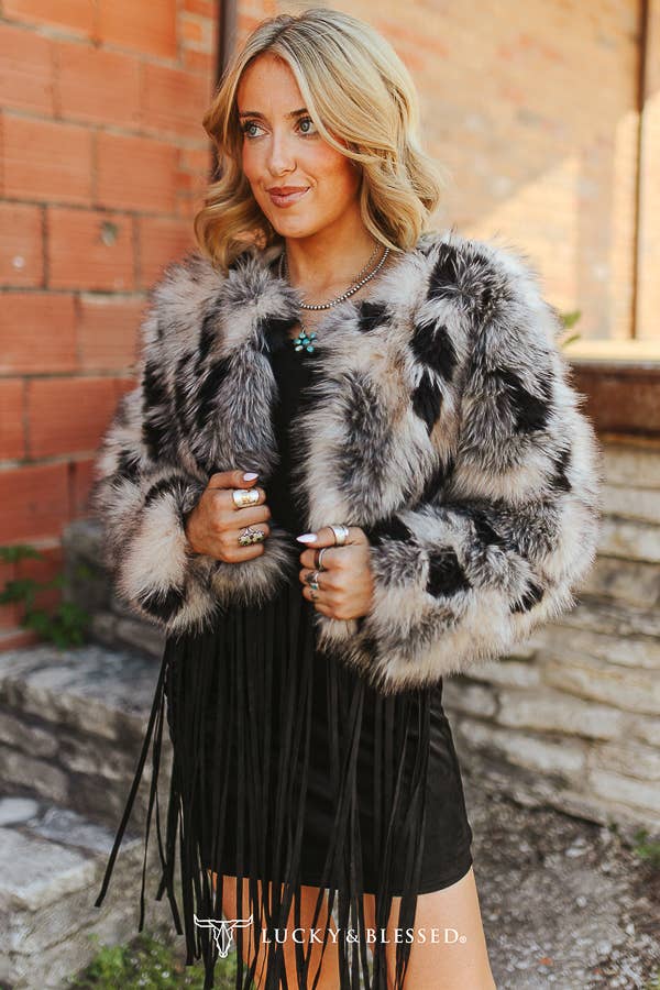 Marbled Faux Fur Statement Jacket