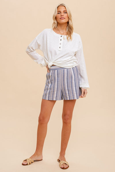 Denim Stripe Linen Shorts