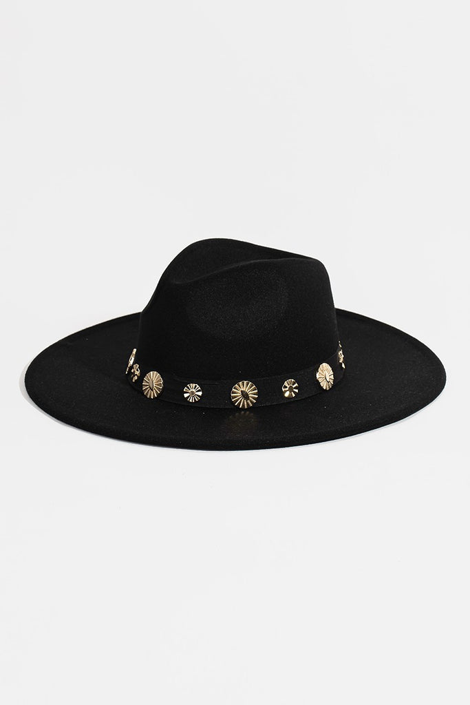 Black Gold Coin Disc Western Hat