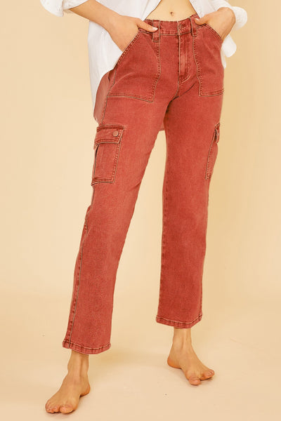 Lyocell Mineral Red Stretch Cargo Denim Jeans