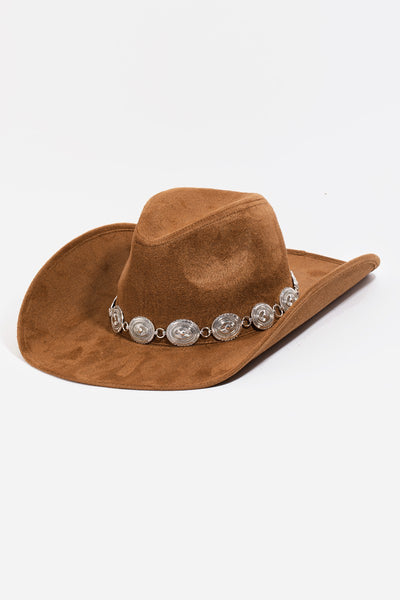 Brown Ornate Oval Disc Chain Western Hat